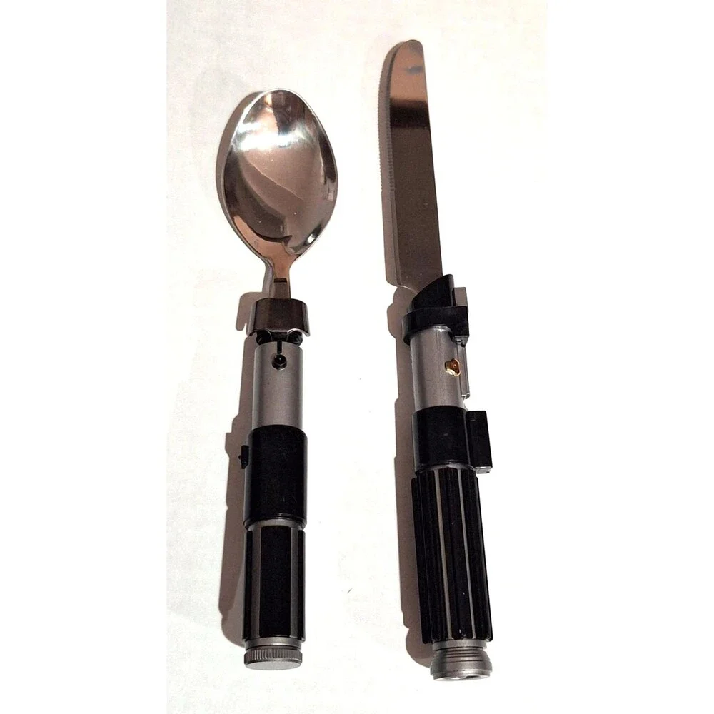 2 Pc Star Wars Yoda Spoon Darth Vader Knife Lightsaber Flatware Set Utensils